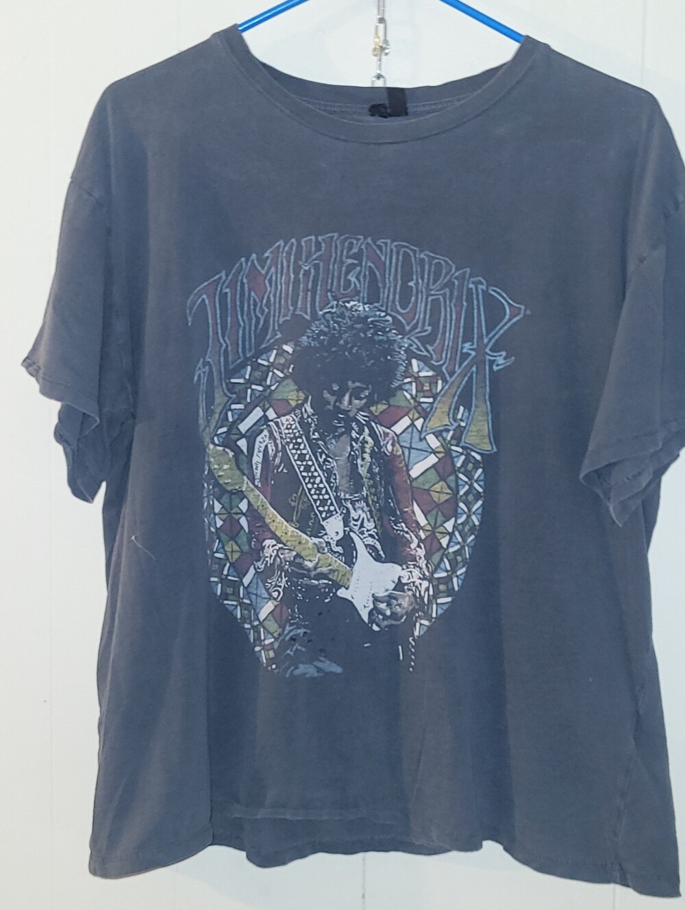 Vintage Jimi Hendrix Graphic Band Tee Stained Glass Guitar Print Size L